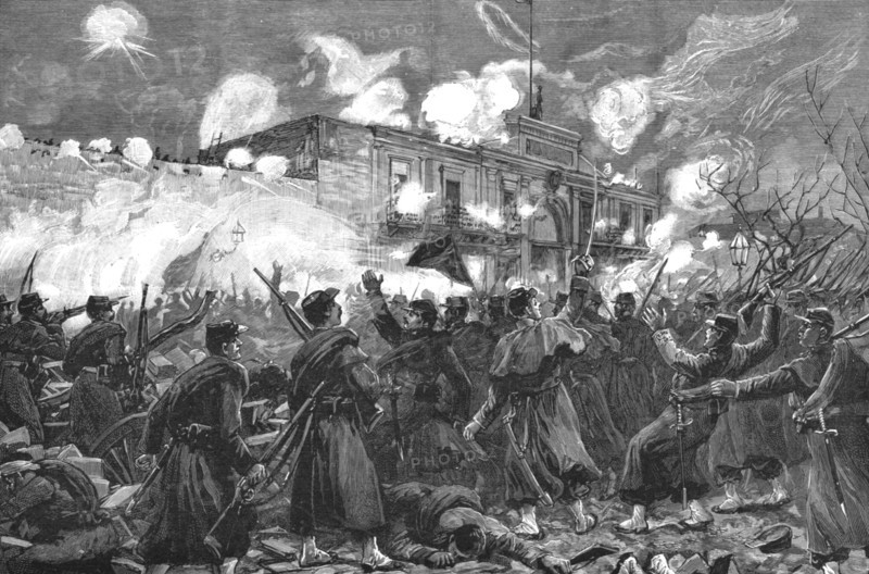'Scenes at Buenos Ayres during the Revolution in Argentina; The fighting outside the Arsenal,1890 Creator: Unknown.