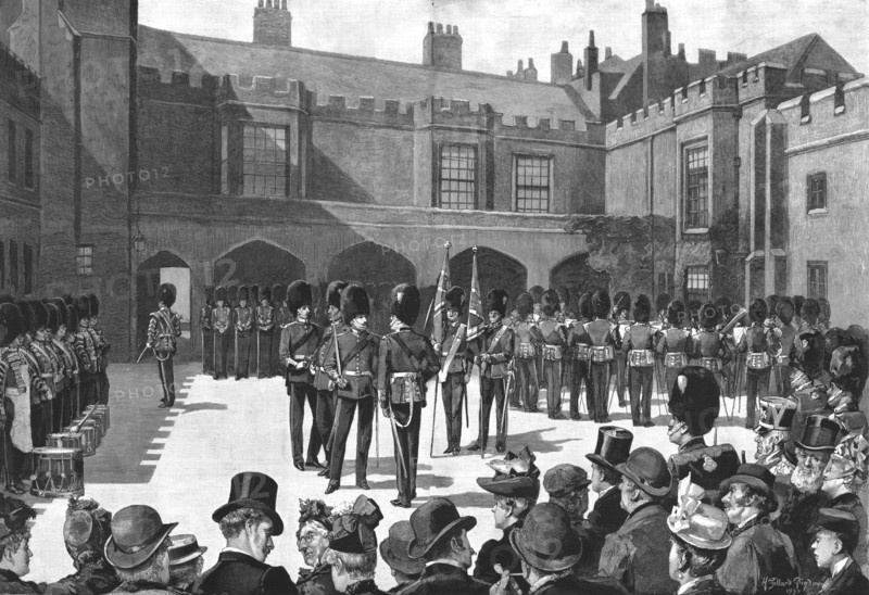 ''A Popular London Spectacle - Changing Guard at St. James's Palace', 1890. Creator: Henry Gillard Glindoni.