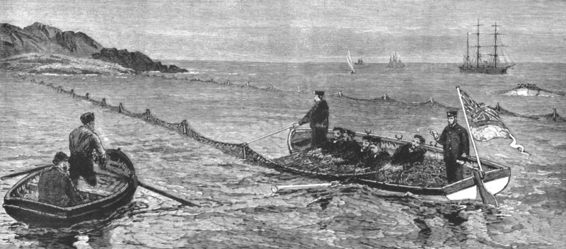 'The Newfoundland Fisheries Question - British Man-of- War removing and confiscating..., 1890. Creator: Unknown.