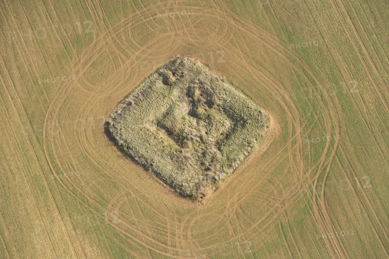Square English Civil War gun emplacement earthwork on Nebsworth Hill, Ilmington, Warwickshire, 2018.