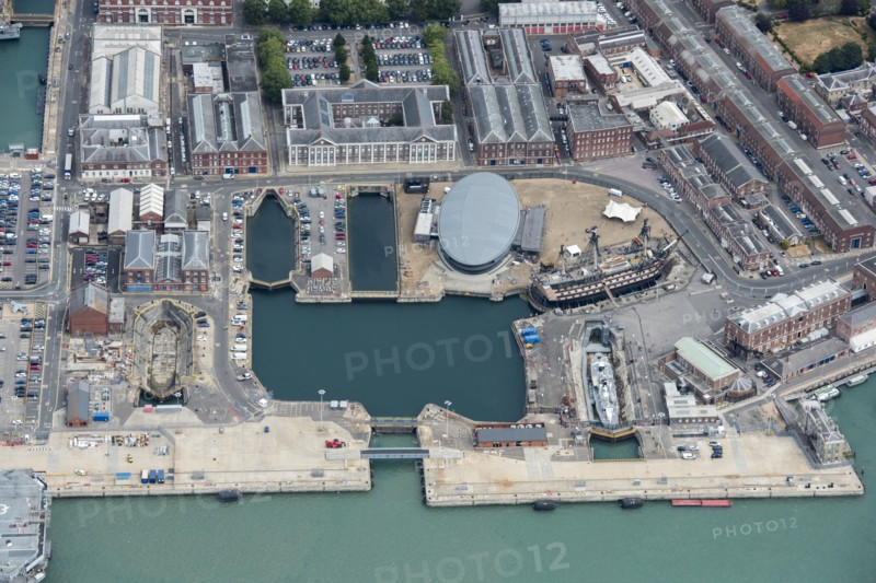 The dockyard, HMS Victory and the Mary Rose Museum, Portsmouth, City of Portsmouth, 2018.