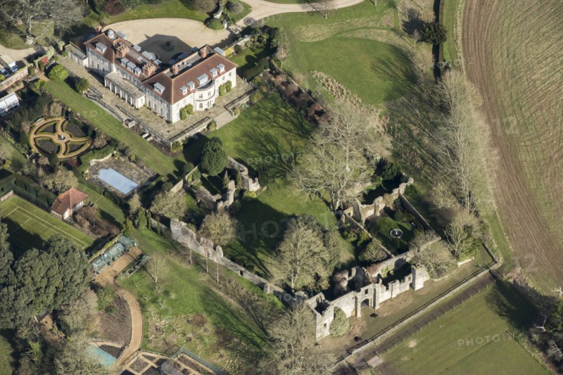 The ruins of Halnaker House, a fortified medieval manor house, West Sussex, 2018.