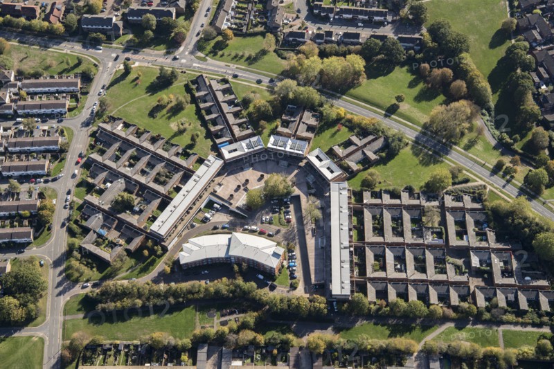 Bishopsfield, aka the Kasbah, an award winning housing estate in Harlow, Essex, 2018.
