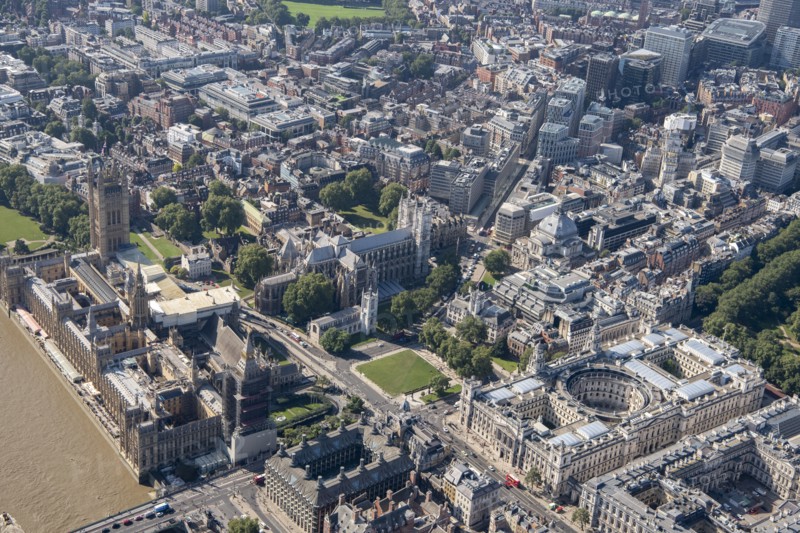 The Houses of Parliament, Westminster Abbey and HM Treasury, Westminster, London, 2021. Creator: Damian Grady.