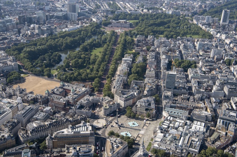 Looking south west from Trafalgar Square towards Buckingham Palace, St James, Greater London Authority, 2021.