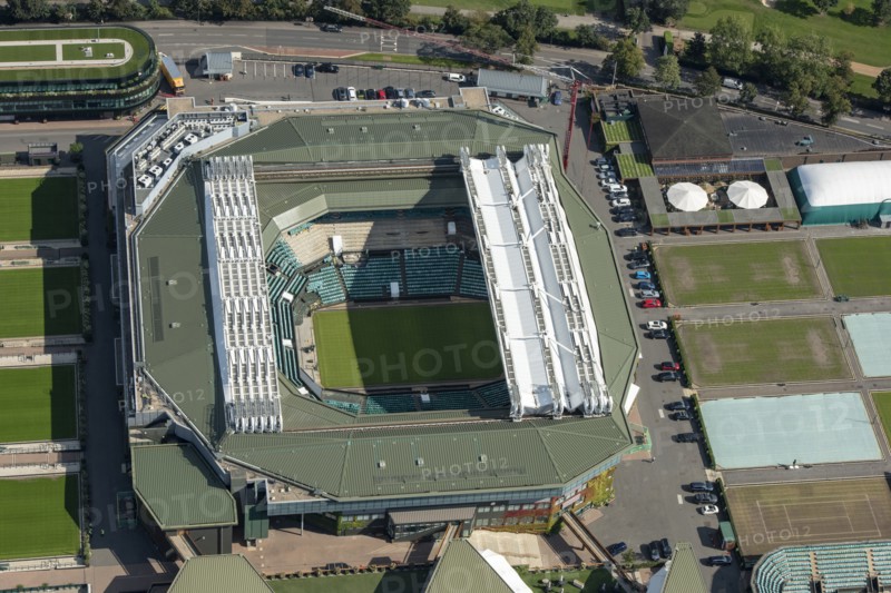 Centre Court at the All England and Lawn Tennis and Croquet Club, Wimbledon, 2021.