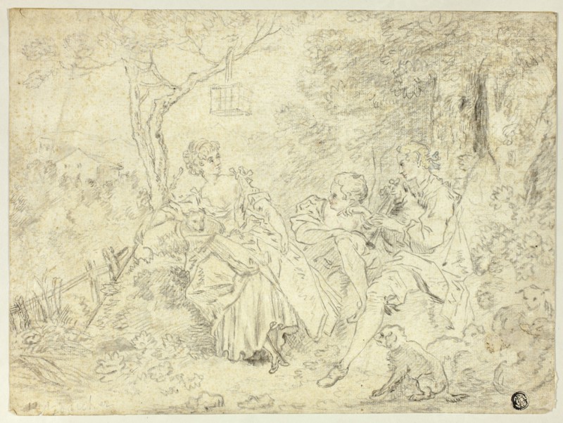 Shepherdesses and Young Man Playing Bagpipe, n.d.