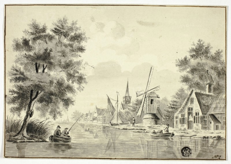 Houses and Windmill Beside Canal, after 1758.