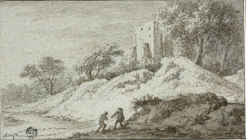 Landscape with Two Figures and Castle on Hill, n.d. Attributed to Allart van Everdingen.