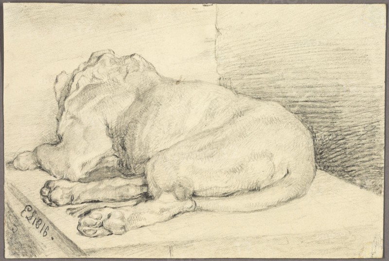 Reclining Lion, From Back, 1816. Attributed to Edwin Henry Landseer.