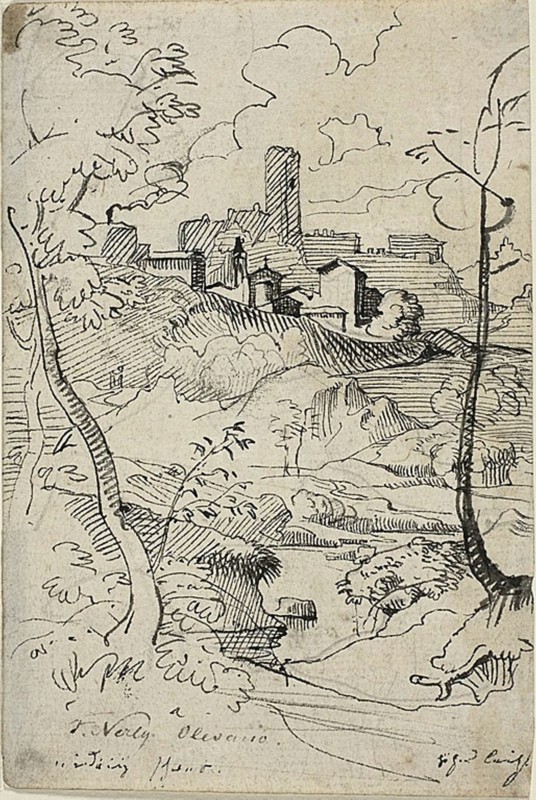 Italian Town with River (recto); View of a Town (verso), n.d. Attributed to Friedrich Nerly.