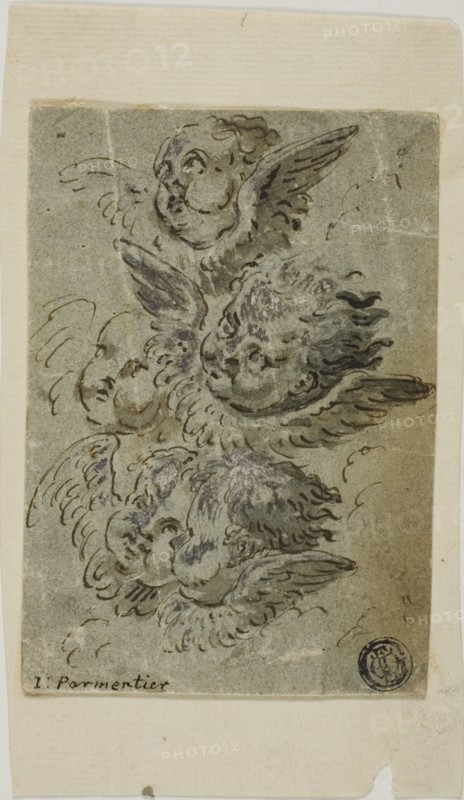 Cherub Heads (recto); (Sketches of Heads (verso)), n.d. Attributed to Jacques Parmentier.