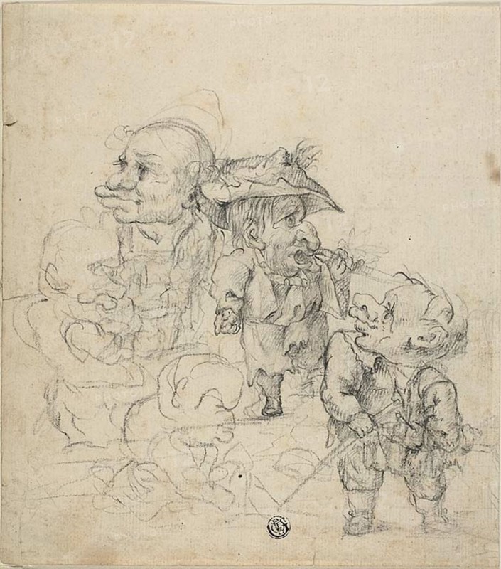 Five Caricatures of Men (recto); Sketch of Male Figure and Bird (verso), n.d. Follower of Faustino Bocchi.