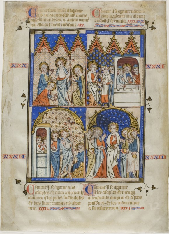 Leaf from a Picture Cycle: Christ Appearing to the Three Marys, Christ and the Pilgrims..., 1325/50. Creator: Unknown.