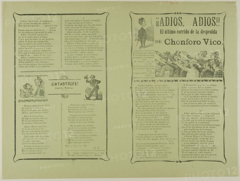 ¡Adiós, adiós! El último corrido de la despedida de Chonforo Vico (Goodbye, Goodbye!..., n.d. Creator: José Guadalupe Posada.