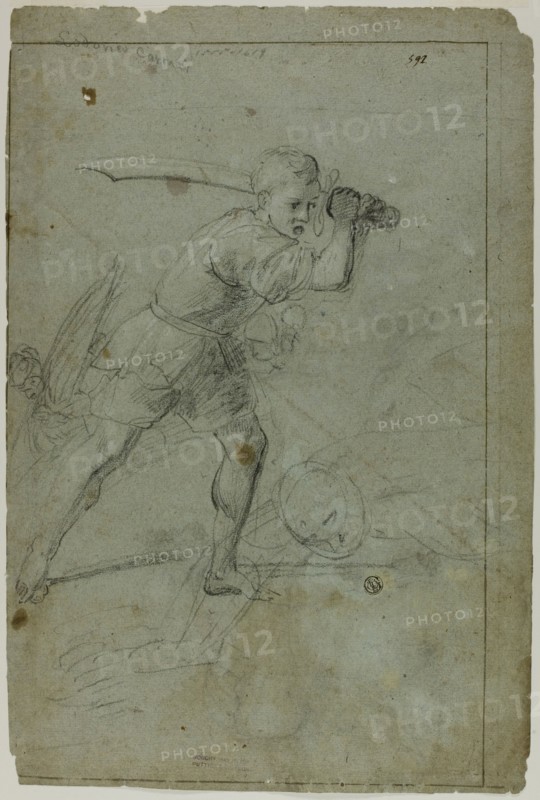 David Beheading Goliath (recto), c. 1621. Creator: Domenico Fiasella.