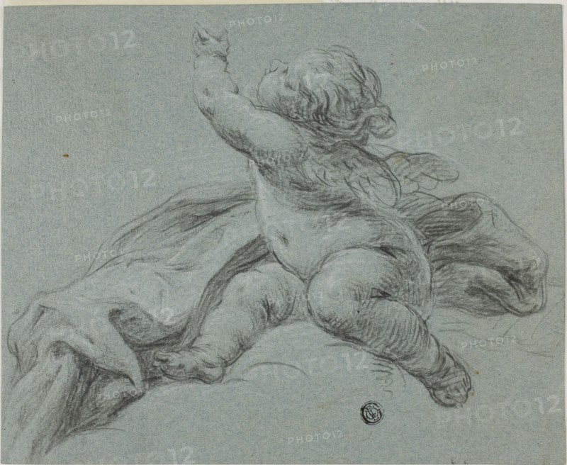 Putto Seated Beside Drapery, Reaching Upwards, n.d. Style of Etienne Parrocel.