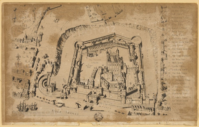 View of the Tower of London in 1553, 1840.