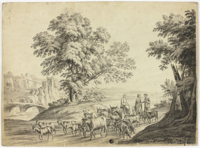 Italianate Landscape with Man and Two Women Herding Cattle, Goats and Sheep, n.d.