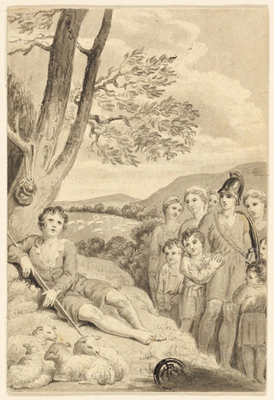 Shepherd Boy with Flock, Watched by Warrior, Women and Children, n.d.