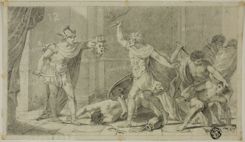 Perseus Confronting Phineas and his Followers with Head of Medusa, 18th century. Creator: Unknown.