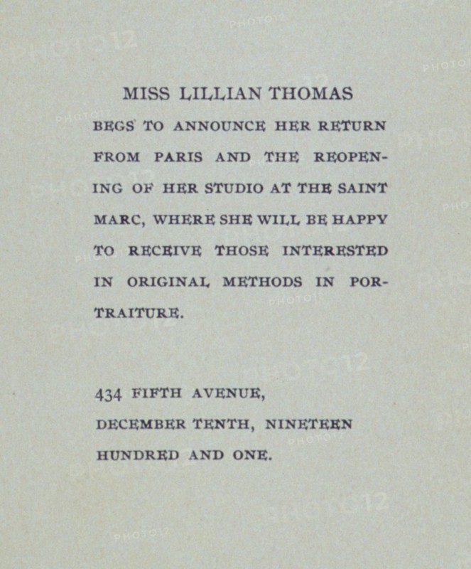 Miss Lillian Thomas begs to announce her return from Paris . . ., c1900. Creator: Unknown.