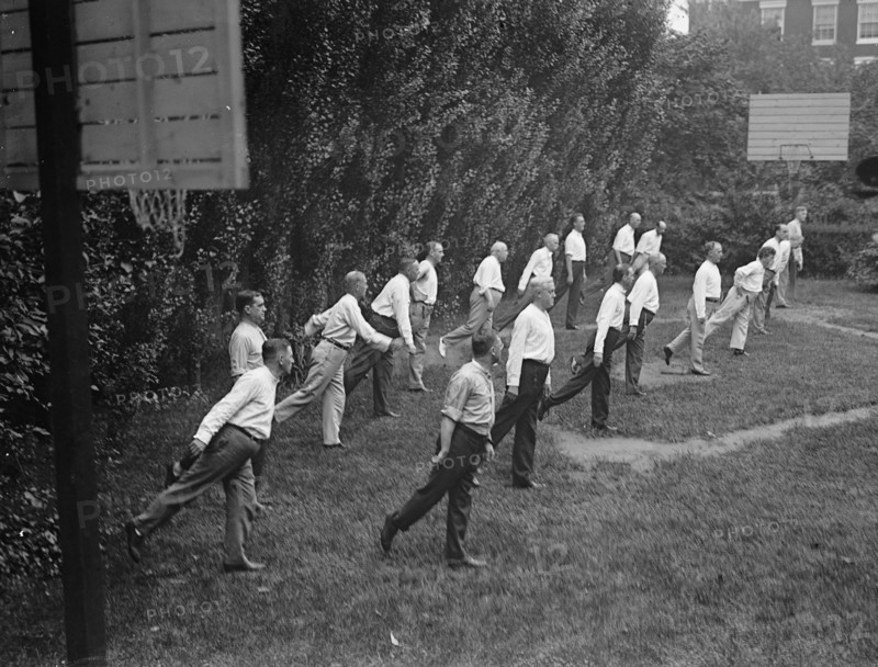 Camp, Walter, I.E, Exercise School - Cabinet Officials Exercising with Other Govt. Officials, 1917.
