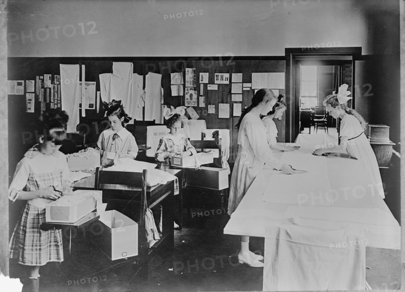 Red Cross Garment Division, Misc. Views of Work Rooms And Women Sewing, Knitting, Etc., 1917.