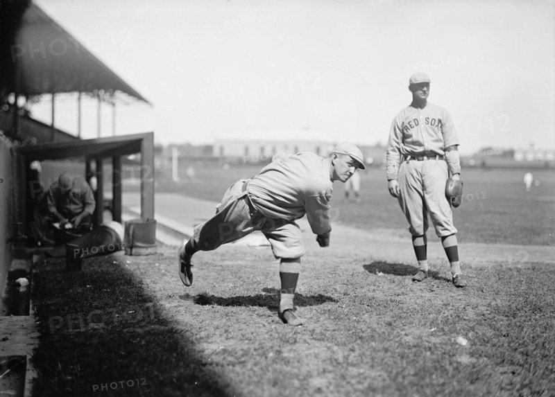 Thomas "Buck" O'Brien, Left; Unidentified, Right; Boston Al (Baseball), 1913.