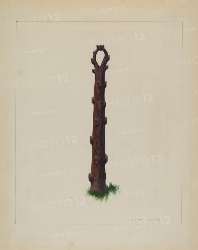 Tree Trunk Hitching Post, c. 1937.