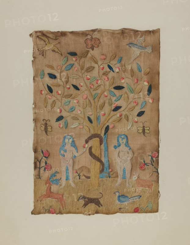Adam & Eve Embroidered Picture, c. 1938.