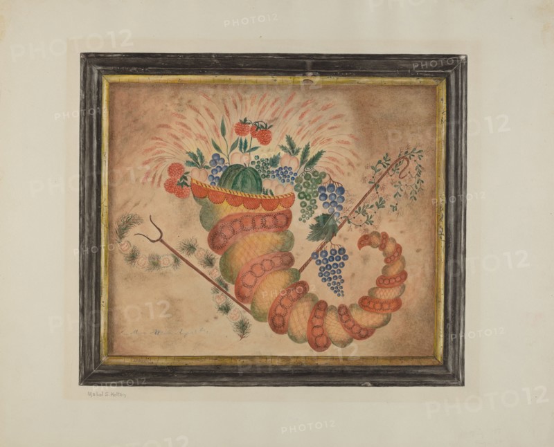 Watercolor: Cornucopia of Fruit, c. 1939.