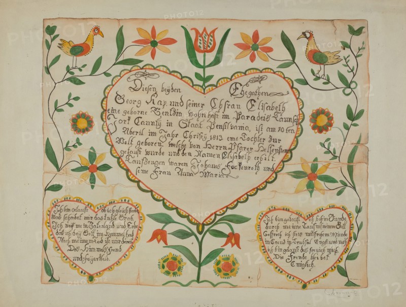 Fraktur - Birth and Baptismal Certificate, 1935/1942.
