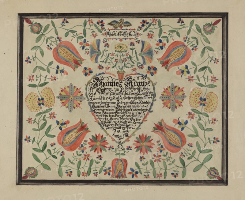 Certificate, Birth and Baptismal; (Fractur), c. 1936.