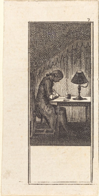 Young Man Writing by Lamplight, 1784.