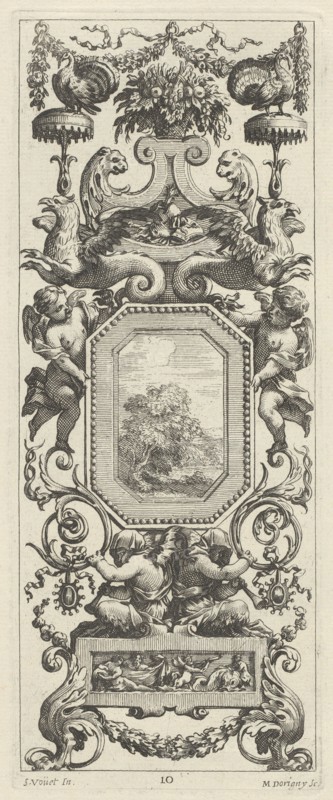 Ornamental Panel Surmounted by a Basket of Flowers and a Garland, 1647.
