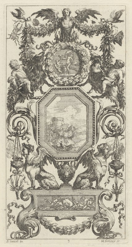 Ornamental Panel Surmounted by a Winged Harpy, 1647.