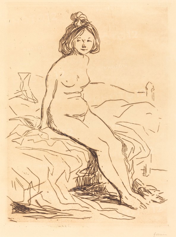 Nude Woman, Seated on Her Bed, Front View, 1909.