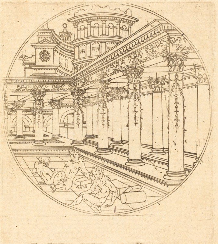 Three Figures in a Gallery.