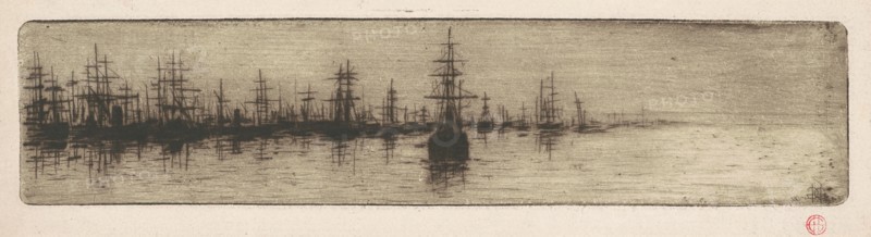Tall Ships in a Harbor, c. 1880.