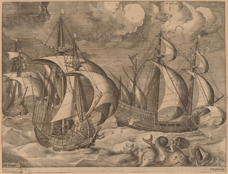 Three Caravels in a Rising Squall with Arion on a Dolphin, 1565.