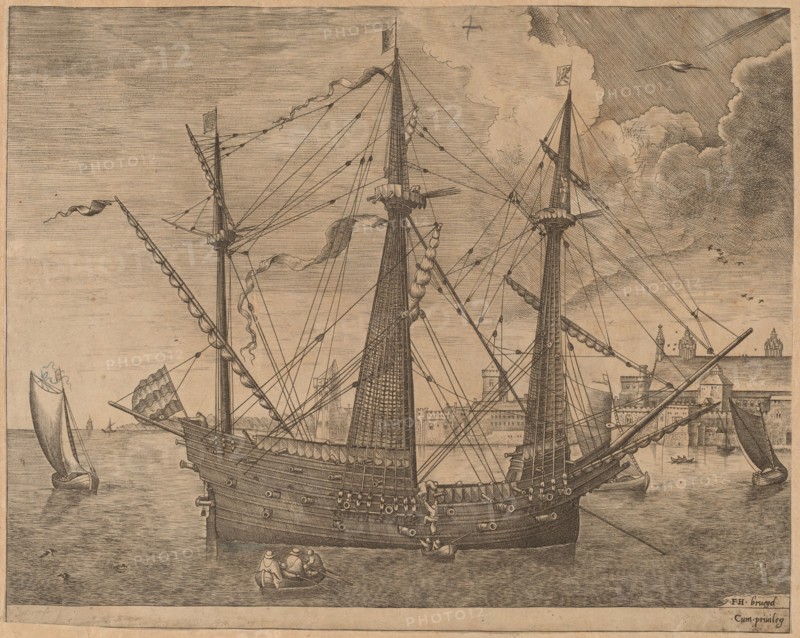 Armed Three-Master Anchored Near a City, 1565.