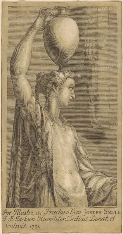 Woman Standing Holding a Jar on the Head, 1731.
