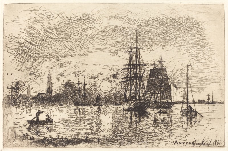 Soleil couchant, port d'Anvers (Sunset, Port of Antwerp), 1868.