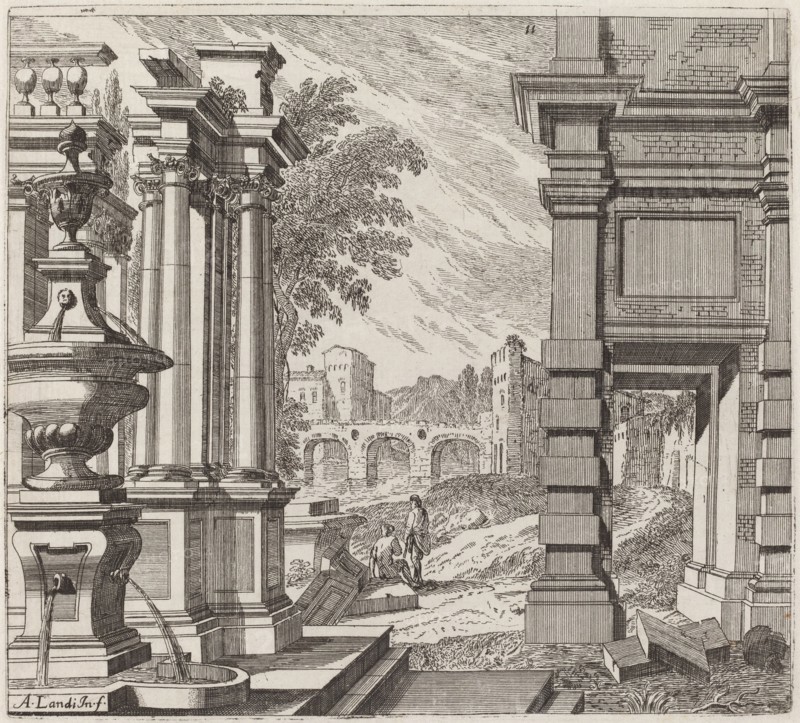 Architectural Fantasy with a Fountain, Classical Ruins, and a Bridge, before 1753.