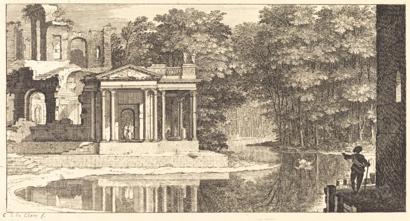 Landscape with Temple Ruins and Pond, 1673. Creator: Sebastien Le Clerc.