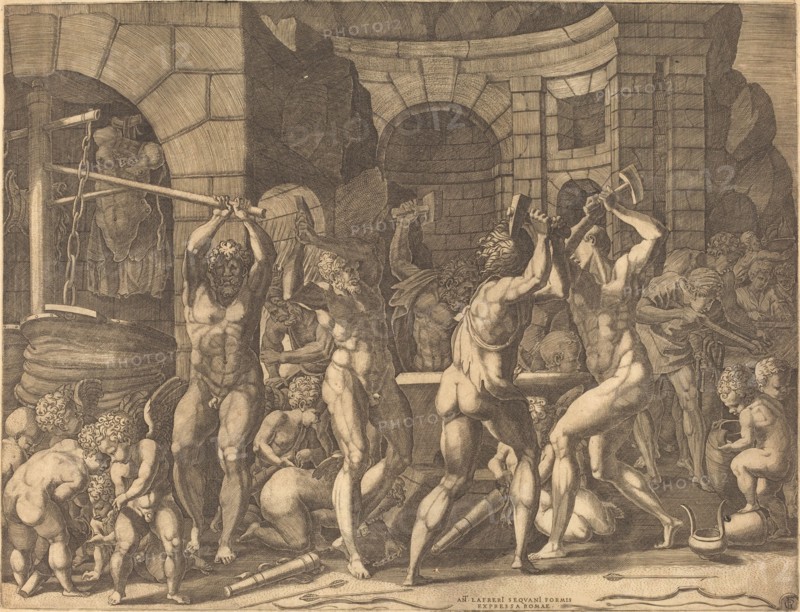 Vulcan and the Cyclopes Forging Arrows.