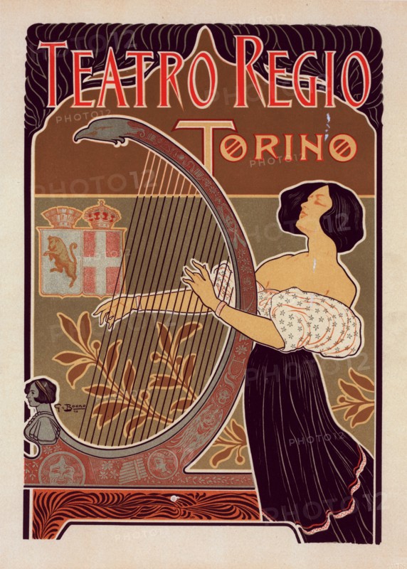 Affiche italienne pour le "Théâtre royal de Turin", c1899. [Publisher: Imprimerie Chaix; Place: Paris]