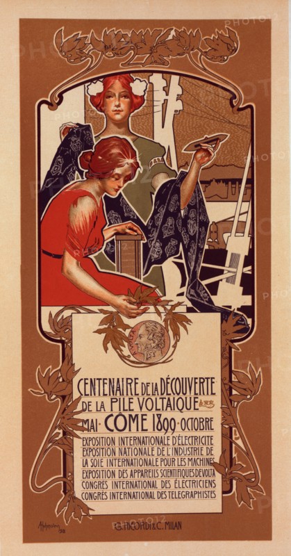 Affiche italienne pour le "Centenaire de la Découverte de la Pile Voltaïque", c1899. Creator: Adolf Hohenstein.