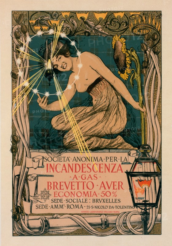 Affiche italienne pour l' "Incandescence par le Gaz, Système Auer", c1897. [Publisher: Imprimerie Chaix; Place: Paris]